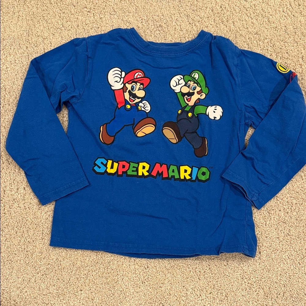 Nintendo Super Mario and Luigi long sleeve blue tee shirt, size 7 - Picture 2 of 5